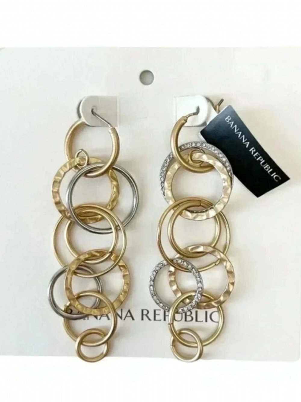 Banana Republic Multi Hoop Chain Link Dangle Earrings Gold Silver 2 Tone NWT